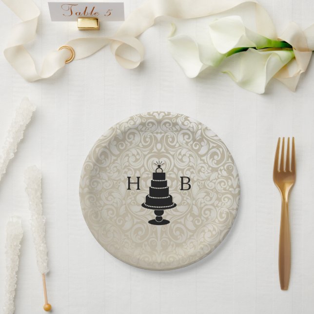 Wedding Cake Monogram Pappteller (Hochzeit)