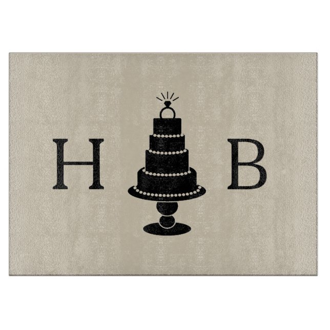 Wedding Cake Monogram Schneidebrett (Vorderseite)