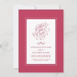 Wedding Calligraphy Bold & Bright Magenta Red Save The Date