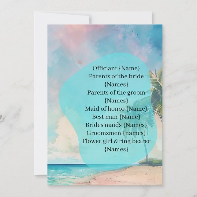 Wedding Ceremony Program Procession Beach Design (Vorderseite)