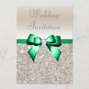 Wedding Champagne Sequins Kleeblatt Green Bow Einladung