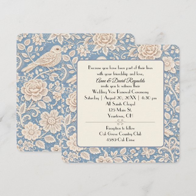 Wedding Chinoiserie Bird and Flower Pattern Einladung (Vorne/Hinten)