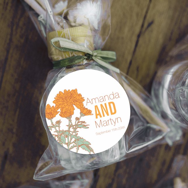 Wedding chrysanthemum orange fall wedding invites runder aufkleber (Von Creator hochgeladen)