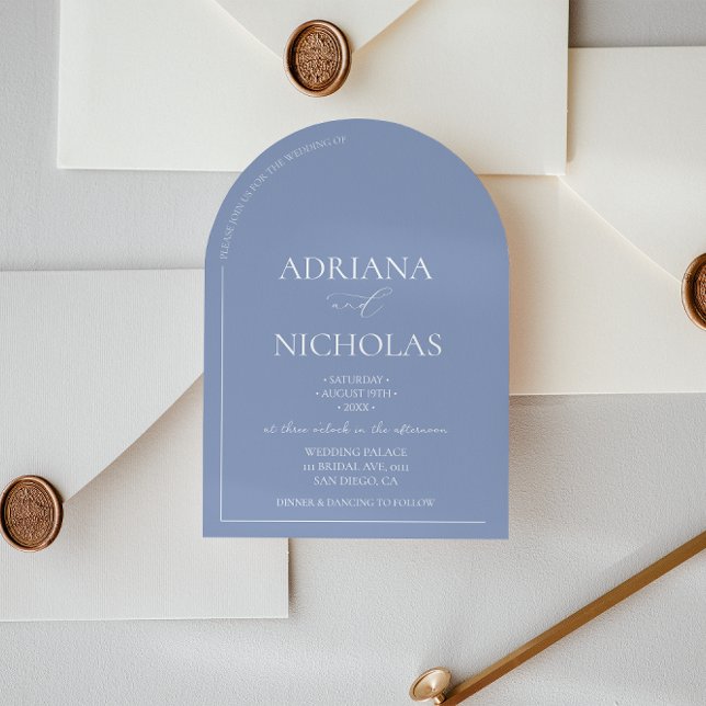 Wedding Classic Blue Simple Arch Shaped Einladung (Von Creator hochgeladen)