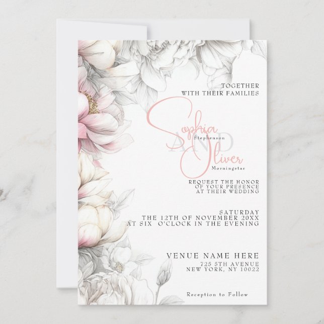 Wedding | Classic Modern Ivory and Blush Floral  Einladung (Vorderseite)