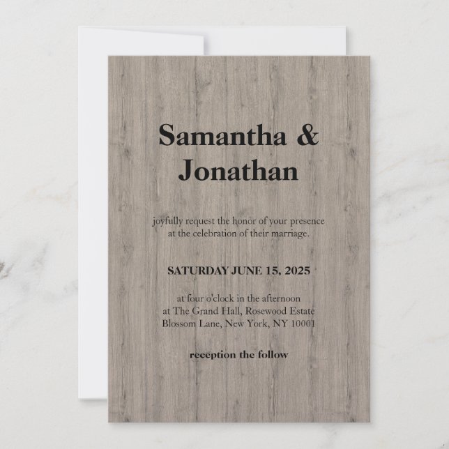 Wedding Classic Rustic Wood Plank Style Einladung (Vorderseite)
