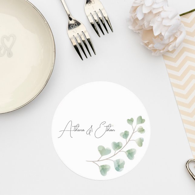 Wedding Coaster with Eucalyptus Leaves Runder Pappuntersetzer (Von Creator hochgeladen)