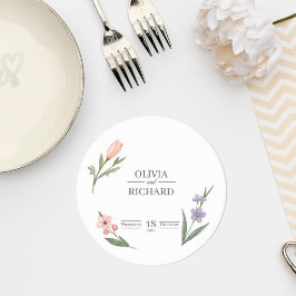 Wedding Coaster with Romantic Botanical Design Runder Pappuntersetzer