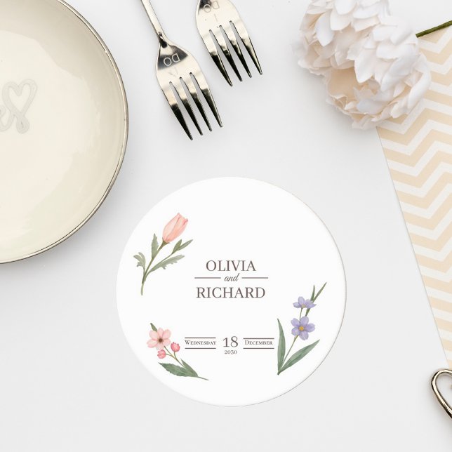 Wedding Coaster with Romantic Botanical Design Runder Pappuntersetzer (Von Creator hochgeladen)