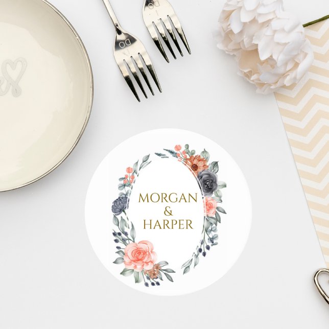 Wedding Coaster with Soft Peach & Blue Flowers Runder Pappuntersetzer (Von Creator hochgeladen)