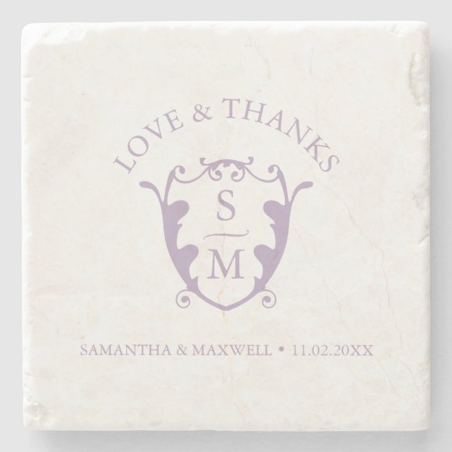 Wedding Coasters Classic Monogram Favors Lilac Steinuntersetzer (Vorderseite)