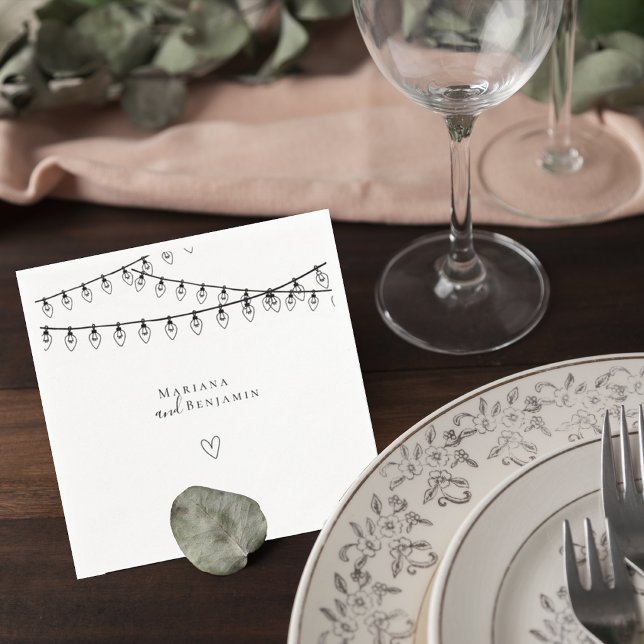 Wedding Cocktail Napkin with String Lights Serviette (Von Creator hochgeladen)