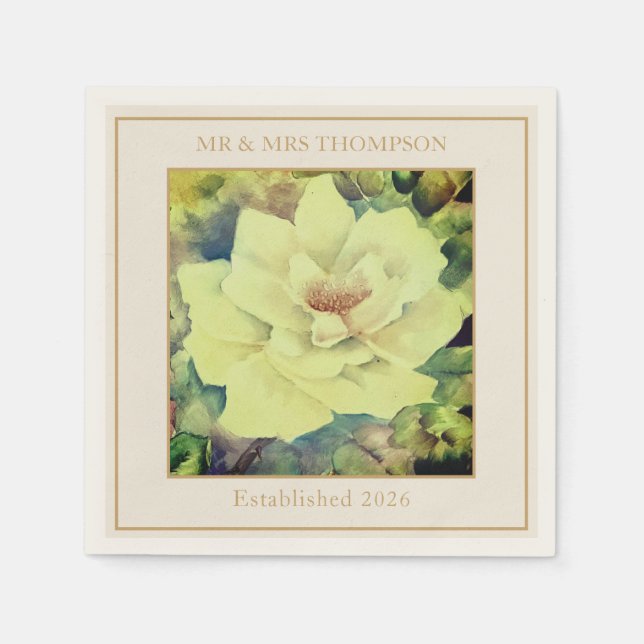 Wedding Cocktail Napkins | Lemon Rose Floral  Serviette (Vorderseite)