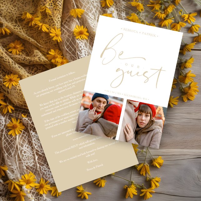 Wedding Collage 2 Fotos sind unser Gast Romantik Save The Date (Collage 2 Photos Be Our Guest Romantic Wedding Save the Date Card with Envelope. )