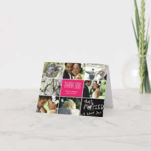 Wedding Collage Thank You Card - Fuchsia Dankeskarte