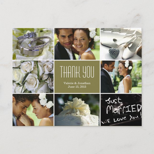 Wedding Collage Vielen Dank Postcard - Sage Postkarte (Vorderseite)