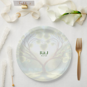Wedding Couple Green Monogram Pappteller