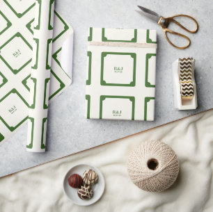 Wedding Couple Monogram Green Geschenkpapier