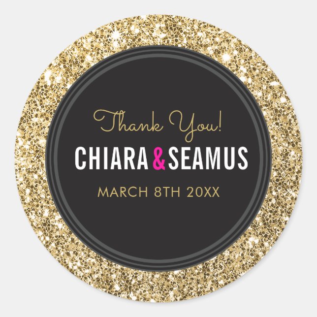 WEDDING COUPLE SIEGEL Moderne Luxus Gold Glitzer S Runder Aufkleber (Vorderseite)