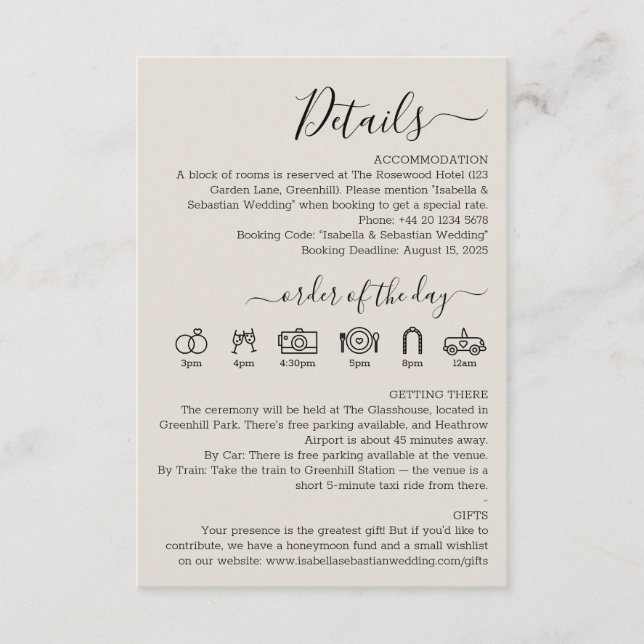 Wedding Cream Details Begleitkarte (Vorderseite)