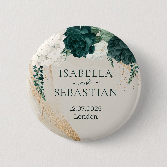 Wedding Cream Sage Emerald Green Rose Floral Button (Vorderseite)