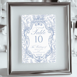 Wedding Crest Blue Floral Elegant Script Tischnummer