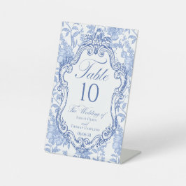 Wedding Crest Blue Floral Elegant Table Number Sockelschild