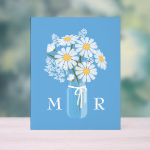 Wedding Daisies Mason Jar Monogram Initial Blue Acrylschild