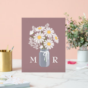 Wedding Daisies Mason Jar Monogram Initial Rosy Acrylschild