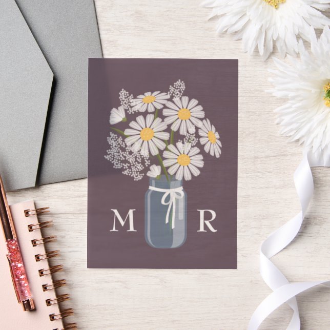 Wedding Daisies Mason Jar Monogram Initials Dark (Hochzeit)