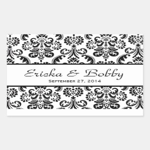 Wedding Damask Black and White V02 Rechteckiger Aufkleber