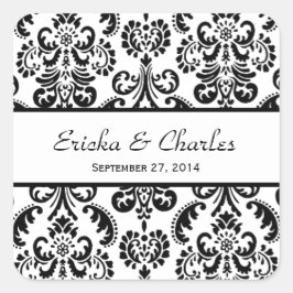 Wedding Damask Black and White V04 Quadratischer Aufkleber