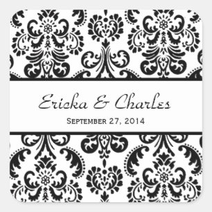 Wedding Damask Black and White V04 Quadratischer Aufkleber