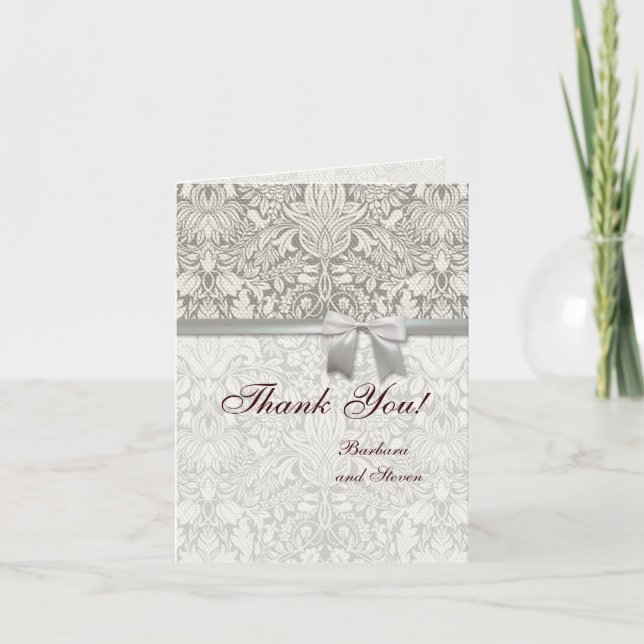 Wedding Damask Vintage White Wedding Old Lace Dankeskarte (Vorderseite)