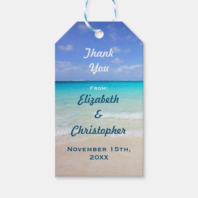 Wedding danke Blue Caribbean Tropical Beach Geschenkanhänger (Vorderseite)