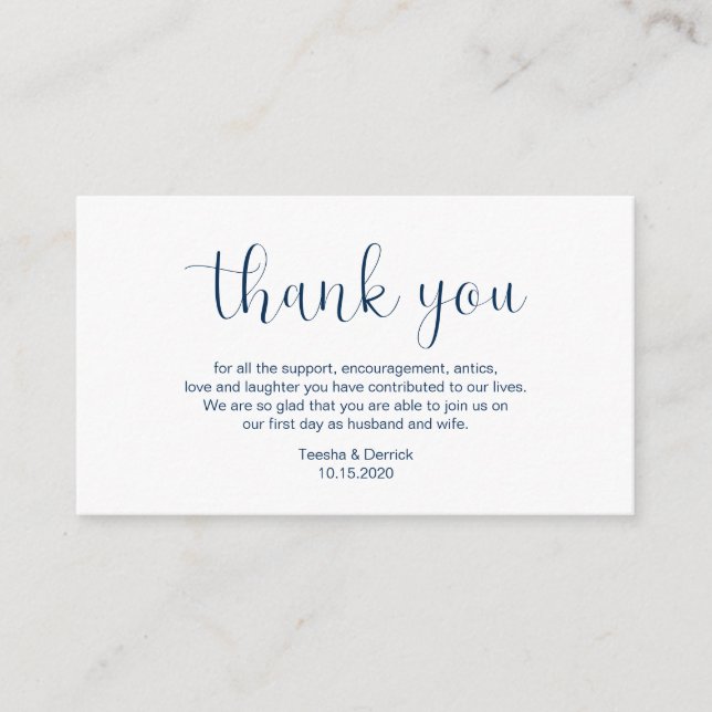 Wedding Danke, Minimal Design, Navy Blue Schriftar Begleitkarte (Vorderseite)