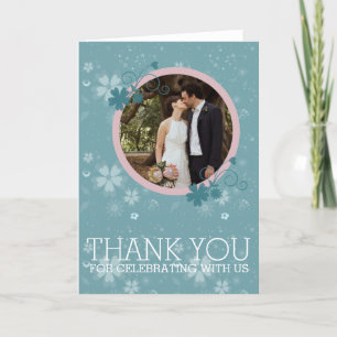 Wedding danken Ihnen Winter-blaue BlumenFoto-Karte Dankeskarte