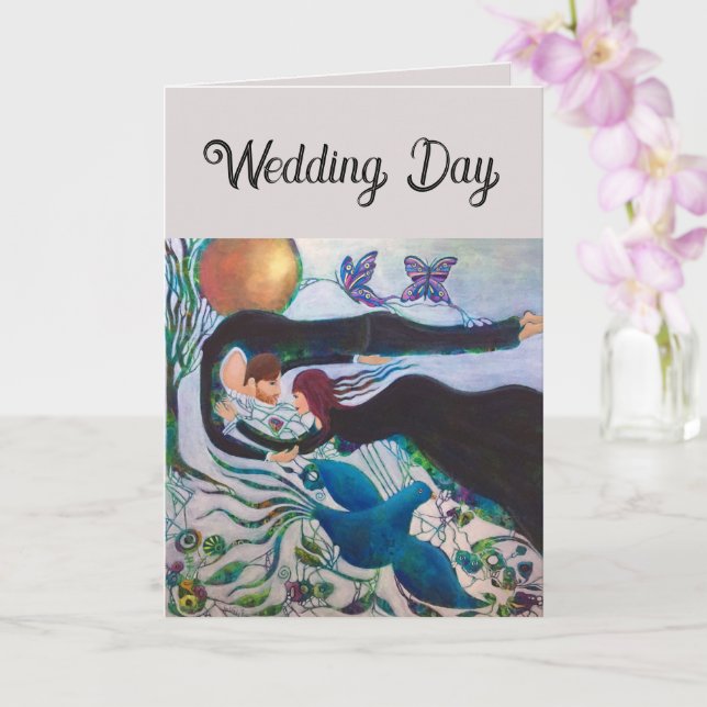Wedding Day Couple in Love Whimsical Art  Karte (Orchidee)