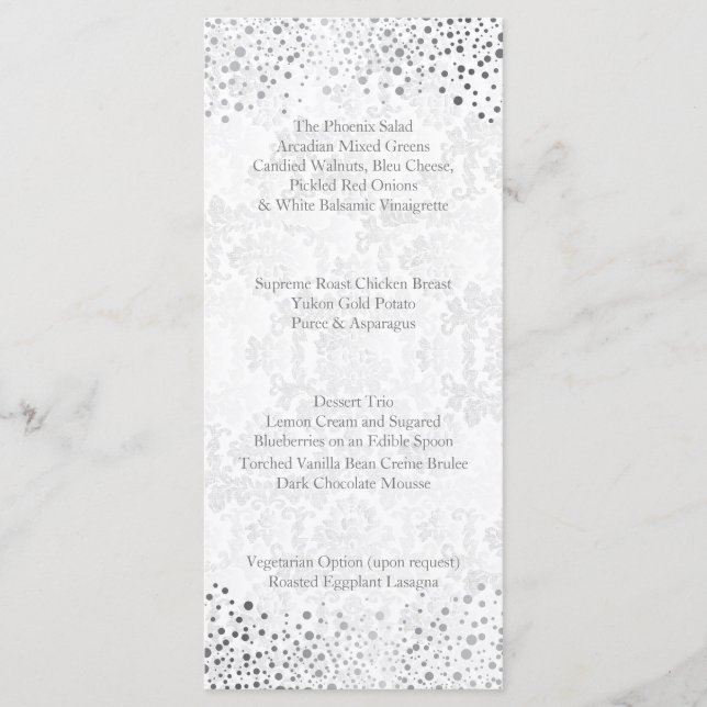 Wedding Day Trendy Silver Dots Menükarte (Vorderseite)