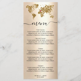 Wedding Destination Gold Glitzer Weltkarte Herzlic Menükarte