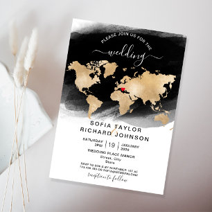 Wedding Destination Gold Weltkarte Einladung zum H