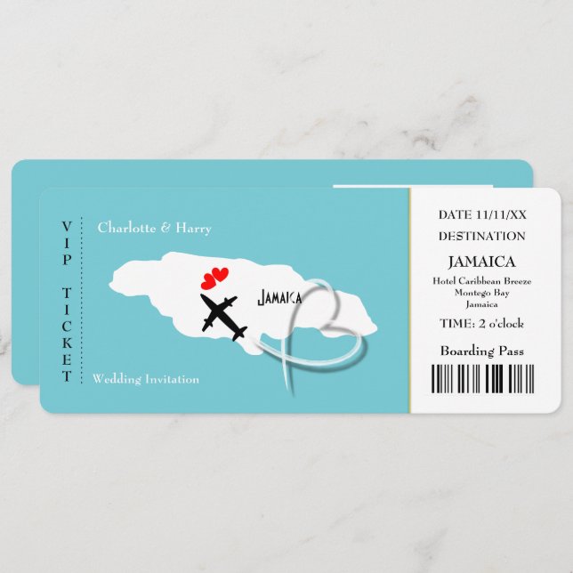 Wedding Destination Jamaica Ticket Pass Foto Einladung (Vorne/Hinten)