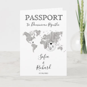 Wedding Destination Passport Blue World Map Grau Einladung
