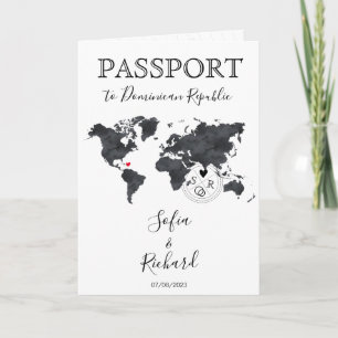 Wedding Destination Passport Blue World Map Schwar Einladung