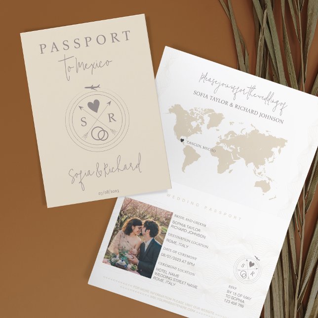 Wedding Destination Passport Blush Weltkarte Einladung (Von Creator hochgeladen)
