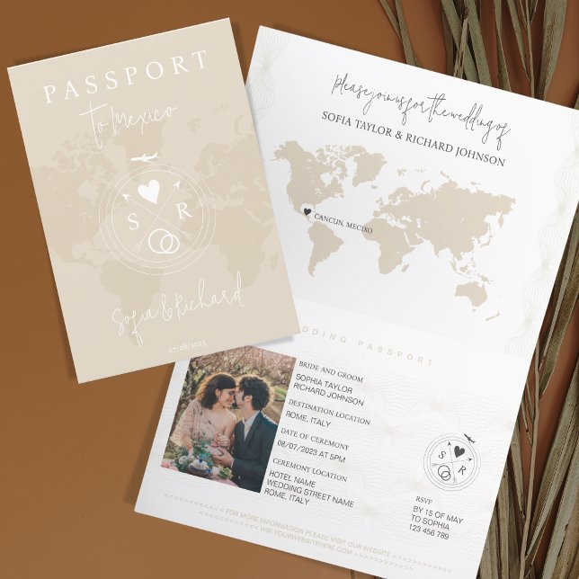 Wedding Destination Passport Blush Weltkarte Einladung (Von Creator hochgeladen)