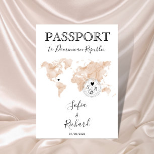 Wedding Destination Passport Blush World Map Peach Einladung