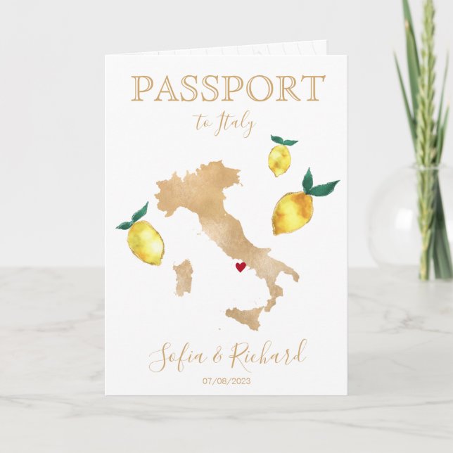Wedding Destination Passport Gold Capri Italien Einladung (Vorderseite)