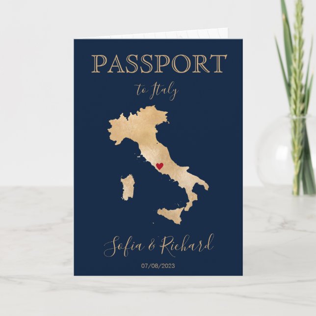 Wedding Destination Passport Gold Karte Italien (Vorderseite)