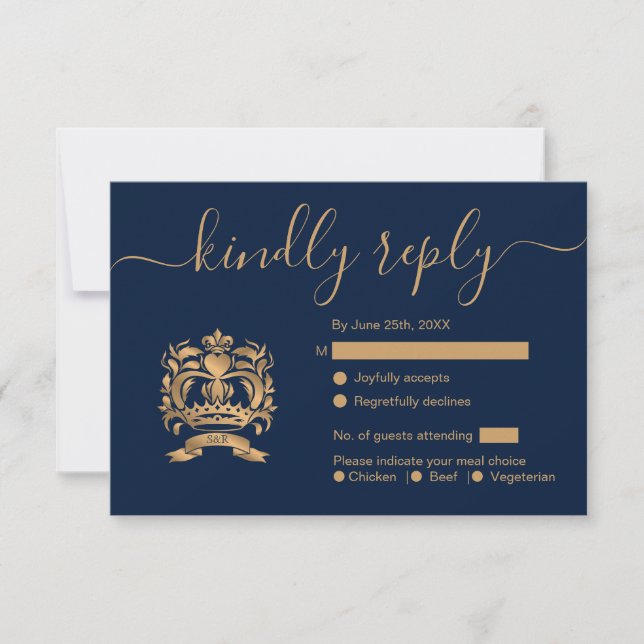 Wedding Destination Passport Gold Navy Weltkarte RSVP Karte (Vorderseite)